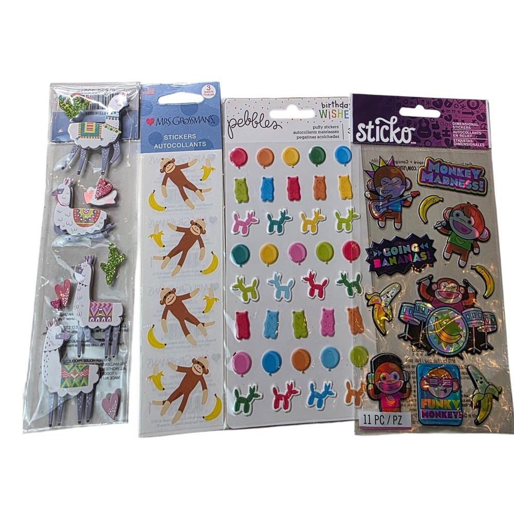 Sticker Bundle Sticko Mrs Grossmans Pebbles Paper House Monkey Llama Puffy 3D W4